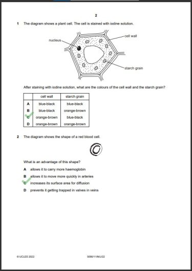 Biology 5090 11 MCQs Solved Paper May 2022 O Level 1