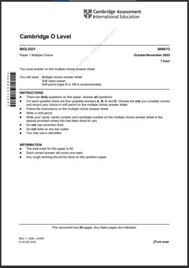 Biology 5090 12 MCQs Solved Past Paper October 2023 O Level