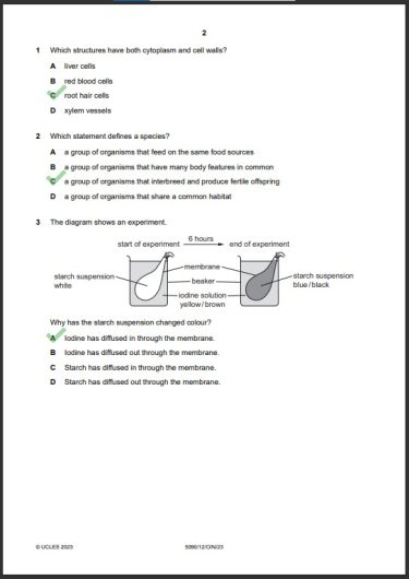 Biology 5090 12 MCQs Solved Past Paper October 2023 O Level 1