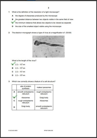 Biology 9700 12 MCQs Solved Paper May 2020 O Level 1