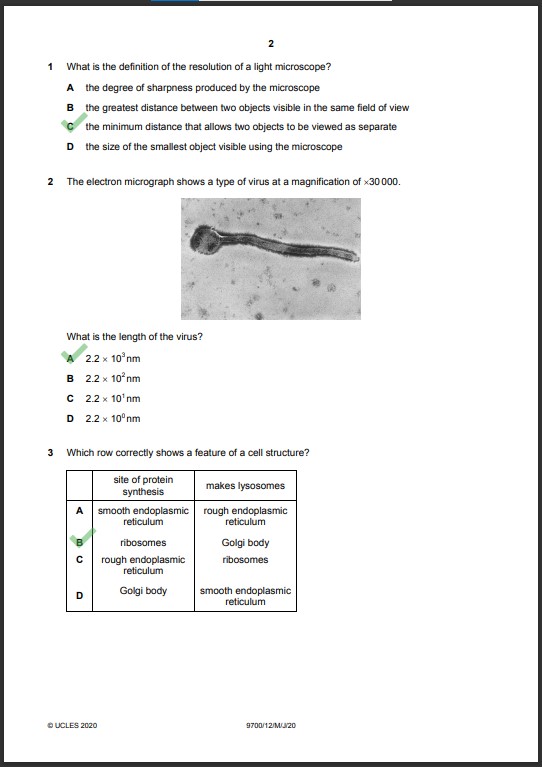 Biology 9700 12 MCQs Solved Paper May 2020 O Level 1