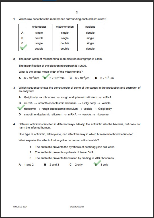 Biology 9700 12 MCQs Solved Paper May 2021 AS & A Level 1