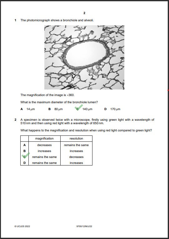 Biology 9700/12 MCQs Solved Paper May 2022 AS & A Level 1