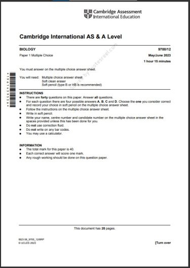 Biology 9700 12 MCQs Solved Paper May 2023 AS & A Level