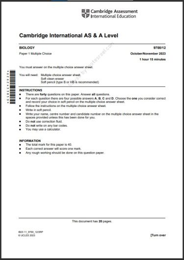 Biology 9700 12 MCQs Solved Paper October 2023 AS & A Level