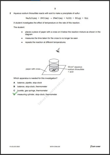 Chemistry 5070 MCQs Solved Paper May 2020 O Level 1