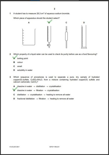 Chemistry 5070 MCQs Solved Paper May 2021 O Level 1