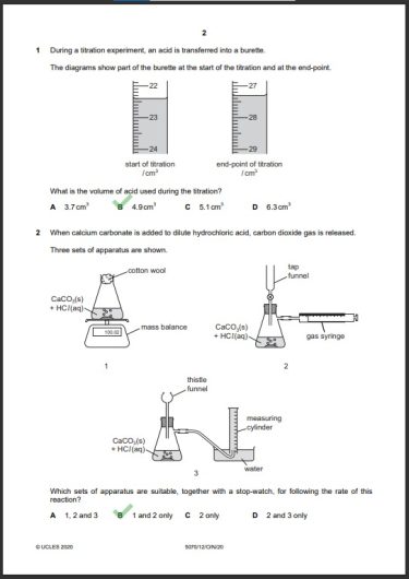 Chemistry 5070 MCQs Solved Paper October 2020 O Level 1