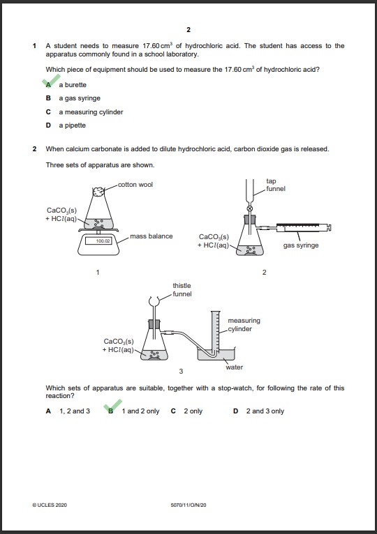 Chemistry 5070 MCQs Solved Paper October 2020 O Level 1