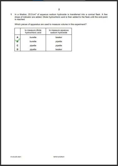 Chemistry 5070 MCQs Solved Paper October 2021 O Level 1