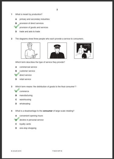 Commerce 7100 MCQs Solved Paper Specimen 2018 O Level 1