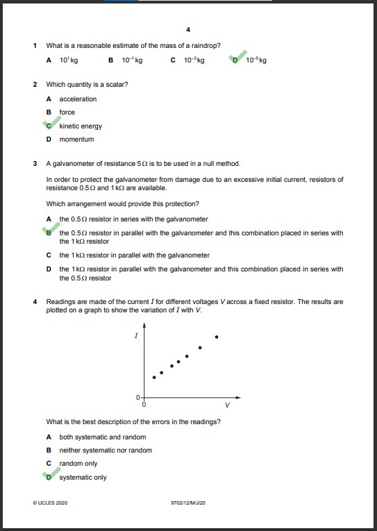Physics 9702/12 MCQs Solved Paper May 2020 AS & A Level 1