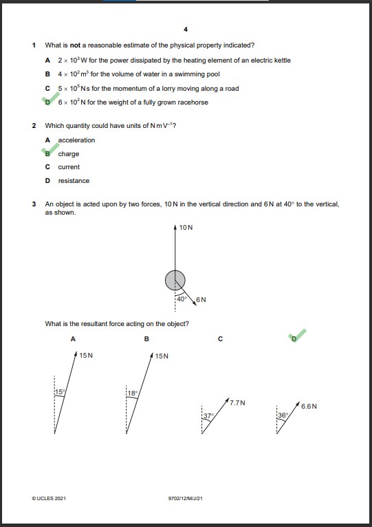 Physics 9702/12 MCQs Solved Paper May 2021 AS & A Level