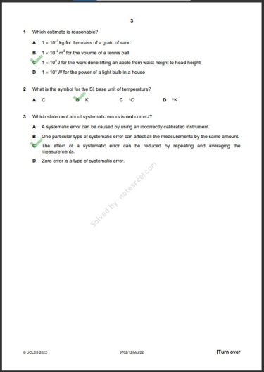 Physics 9702/12 MCQs Solved Paper May 2022 AS & A Level 1