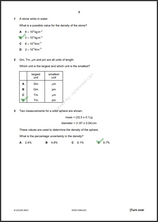 Physics 9702/12 MCQs Solved Paper May 2023 AS & A Level 1