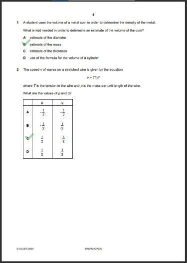 Physics 9702/12 MCQs Solved Paper October 2020 AS & A Level 1