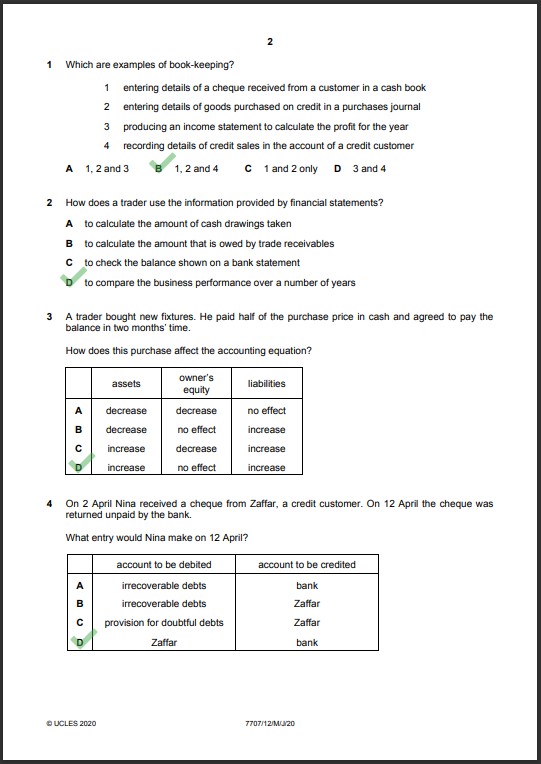 Accounting 7707/12 MCQs Solved Paper May 2020 O Level