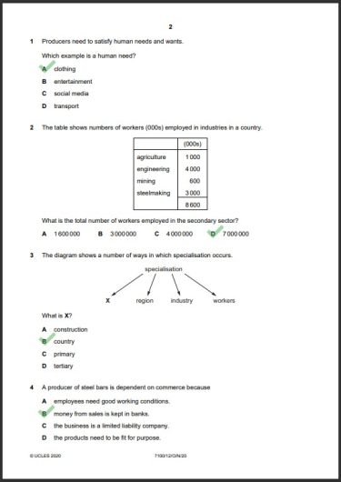 Commerce 7100/12 MCQs Solved Paper October 2020 O Level 1