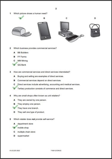 Commerce 7100/12 MCQs Solved Paper October 2022 O Level 1
