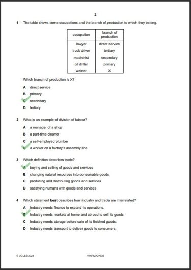 Commerce 7100/12 MCQs Solved Paper October 2023 O Level 1