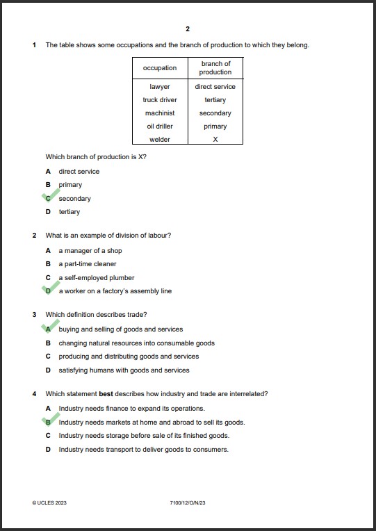 Commerce 7100/12 MCQs Solved Paper October 2023 O Level 1