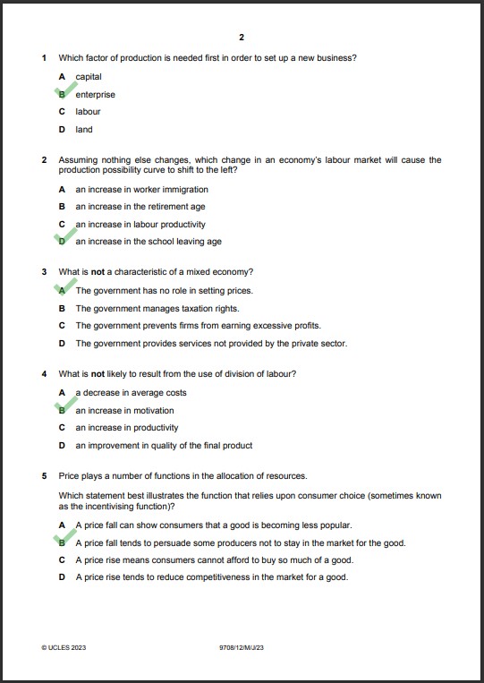 Economics 9708/12 MCQs Solved Paper May 2023 AS & A Level