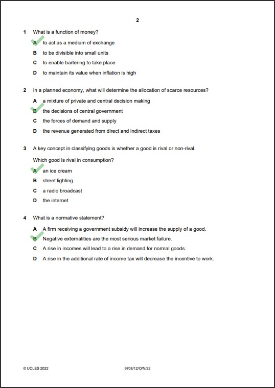 Economics 9708/12 MCQs Solved Paper October 2022 AS & A Level 1