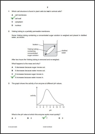 Combined Science 5129/12 MCQs Solved Paper October 2020 O Level