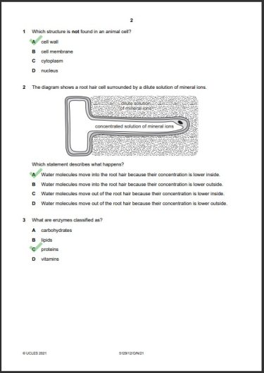 Combined Science 5129/12 MCQs Solved Paper October 2021 O Level