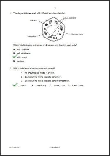 Combined Science 5129/12 MCQs Solved Paper October 2023 O Level