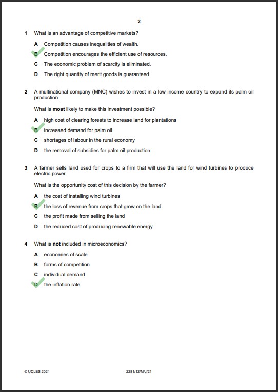 Economics 2281/12 MCQs Solved Paper May 2021 O Level