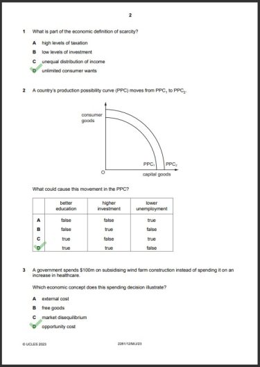 Economics 2281/12 MCQs Solved