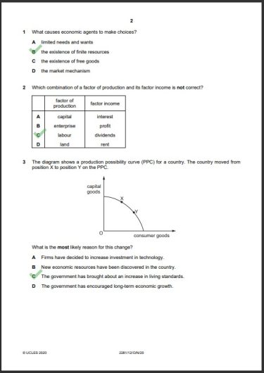 Economics 2281/12 MCQs Solved Paper October 2020 O Level 1