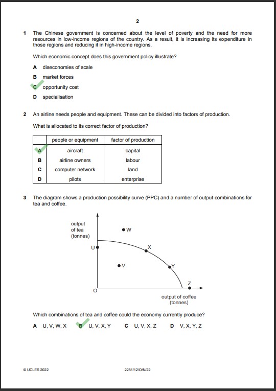 Economics 2281/12 MCQs Solved Paper October 2022 O Level