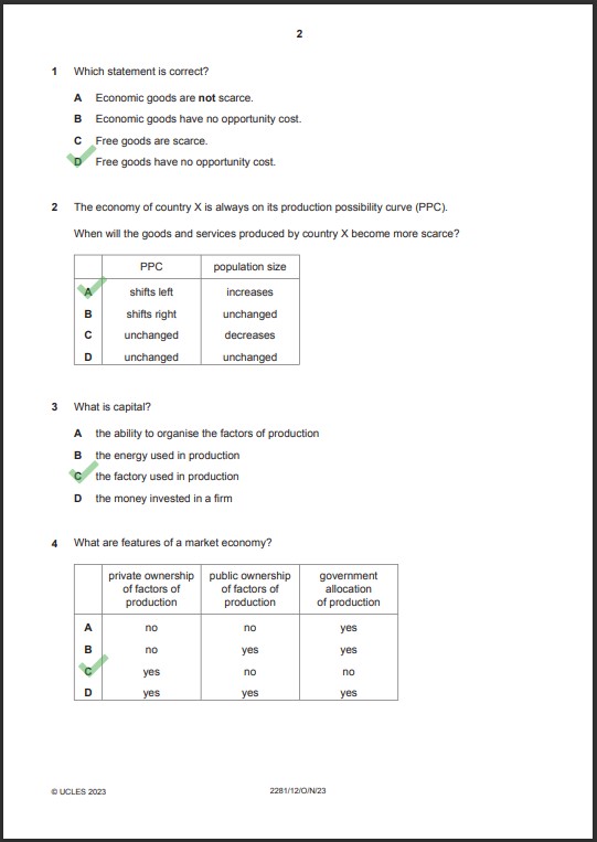 Economics 2281/12 MCQs Solved Paper October 2023 O Level 1