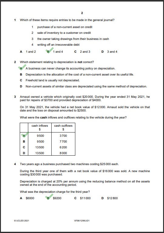 Accounting 9706/12 MCQs Solved Paper May 2021 AS & A Level