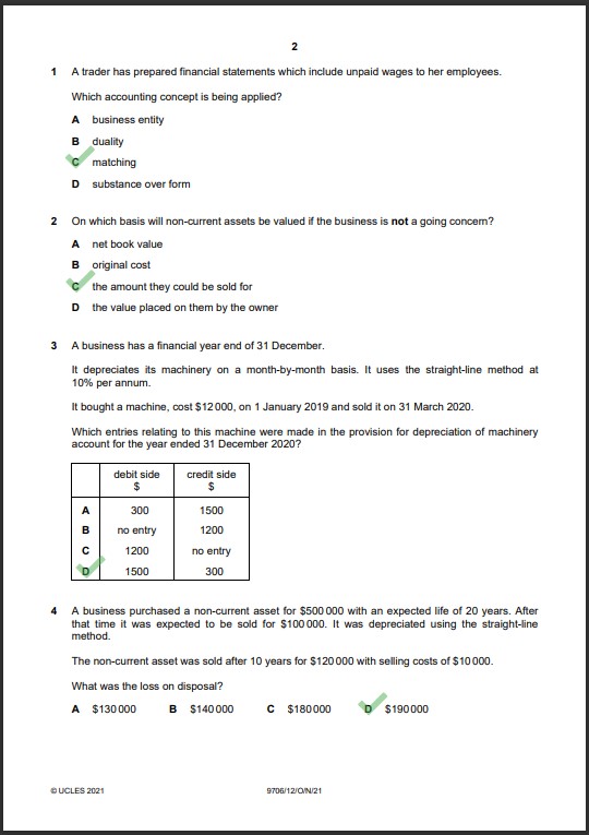 Accounting 9706/12 MCQs Solved Paper October 2021 AS & A Level 1