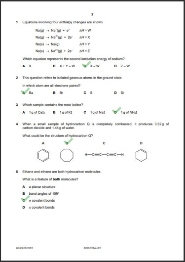 Chemistry 9701/12 MCQs Solved Paper May 2022 AS & A Level