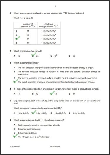 Chemistry 9701/12 MCQs Solved Paper May 2023 AS & A Level 1