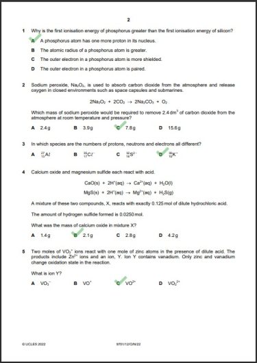 Chemistry 9701/12 MCQs Solved Paper October 2022 AS and A Level