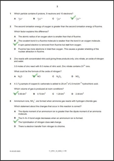 Chemistry 9701/12 MCQs Solved Paper October 2023 AS & A Level